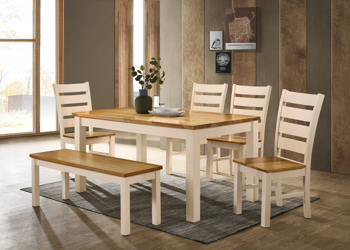 Dining table cream, wood and 4 to 8 chairs